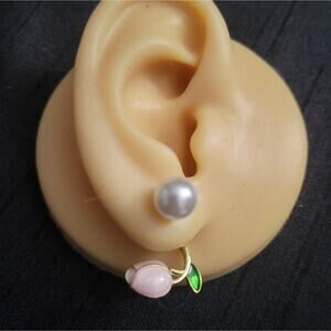 Pink Tulip faux pearl earrings, perfect for spring